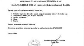 Vabilo na 21. redno sejo sveta KS Gračišče – 14.6.2022